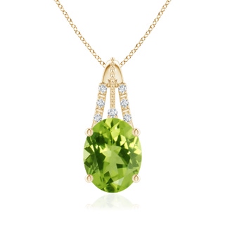 9x7mm AAA Vintage Inspired Oval Peridot and Diamond Leo Pendant in Yellow Gold