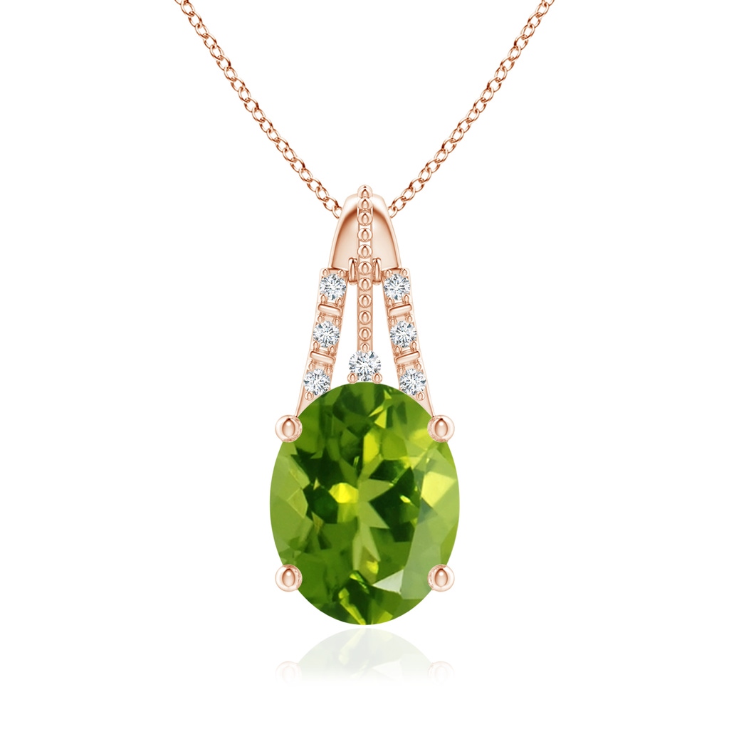 9x7mm AAAA Vintage Inspired Oval Peridot and Diamond Leo Pendant in Rose Gold