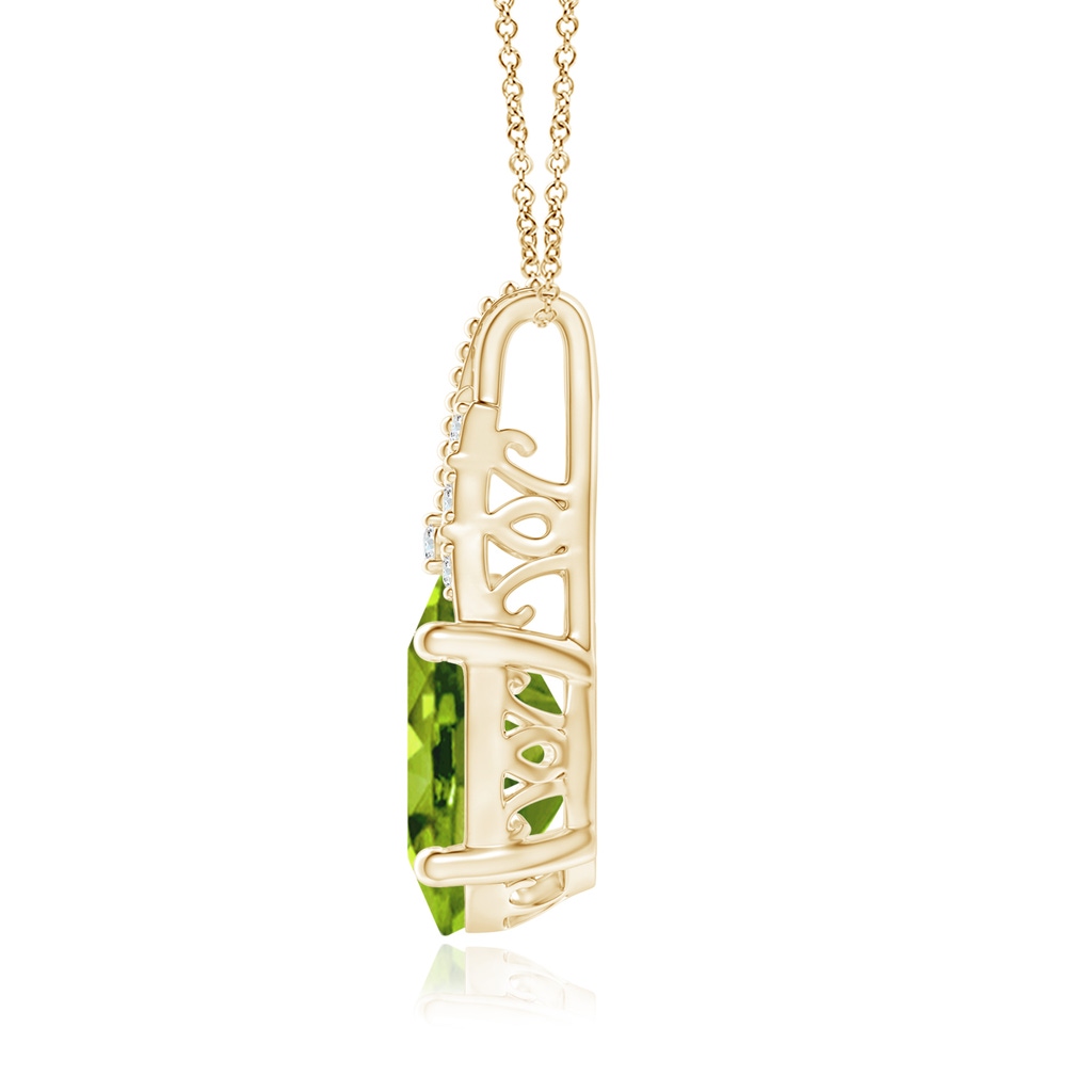 9x7mm AAAA Vintage Inspired Oval Peridot and Diamond Leo Pendant in Yellow Gold Side-1