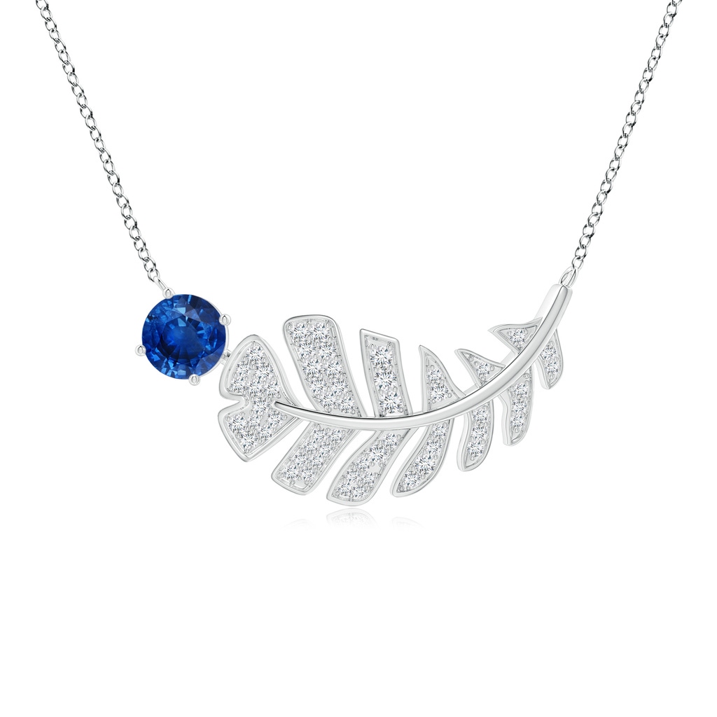 6mm AAA Sapphire Virgo Feather Pendant with Pave Diamonds in White Gold