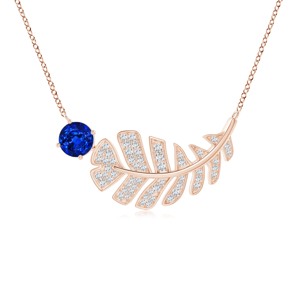6mm AAAA Sapphire Virgo Feather Pendant with Pave Diamonds in Rose Gold