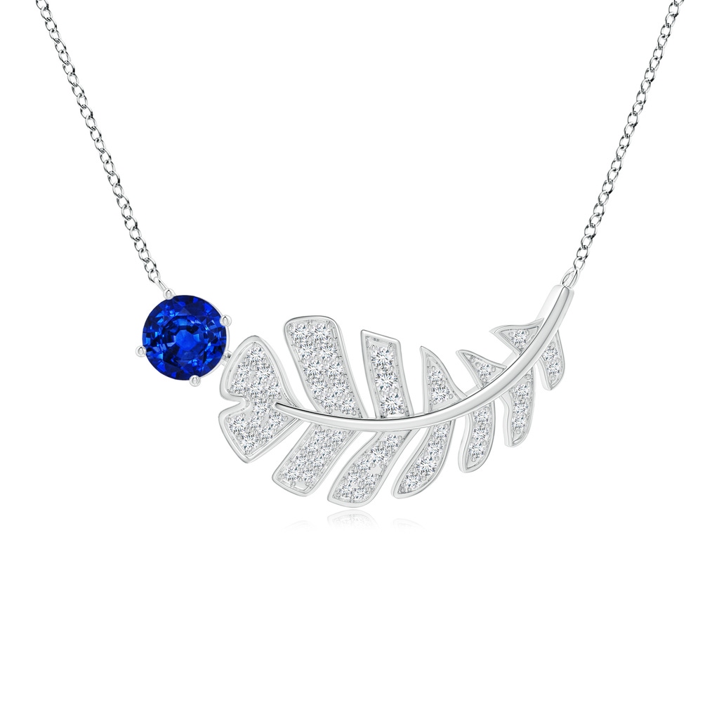 6mm AAAA Sapphire Virgo Feather Pendant with Pave Diamonds in White Gold 