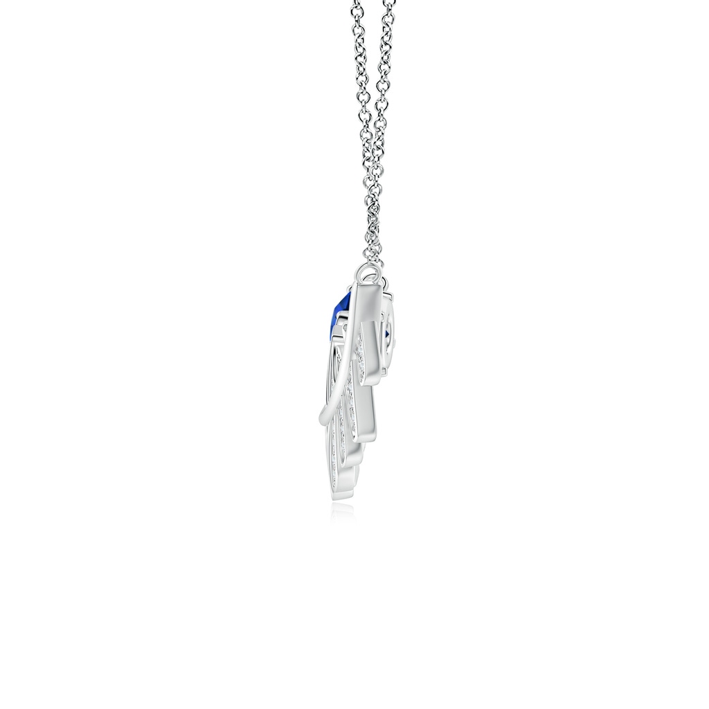 6mm AAAA Sapphire Virgo Feather Pendant with Pave Diamonds in White Gold Side-1