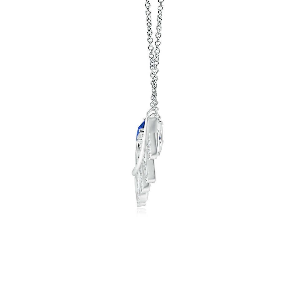 6mm Lab-Grown Sapphire Virgo Feather Pendant with Pave Diamonds in White Gold side-1