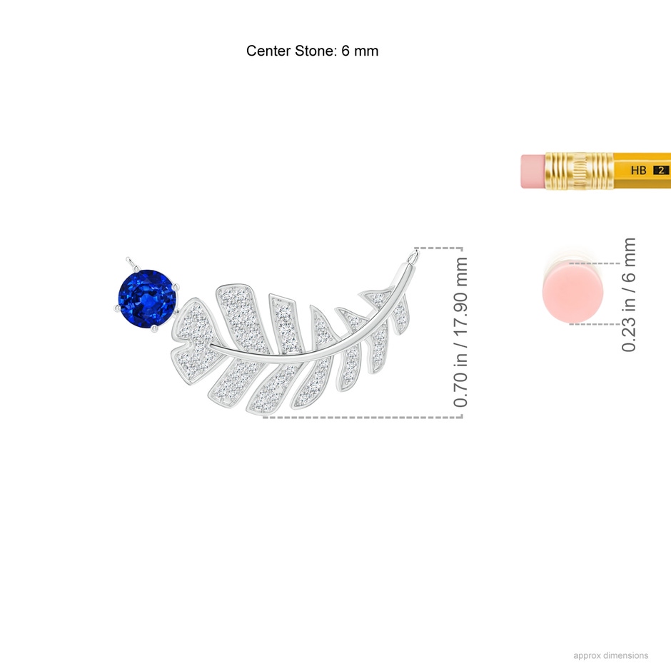 6mm Lab-Grown Sapphire Virgo Feather Pendant with Pave Diamonds in White Gold ruler