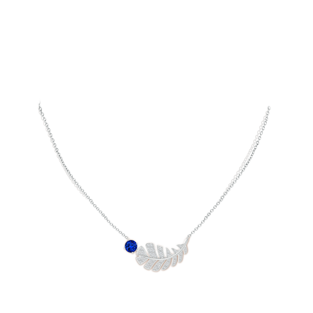 6mm AAAA Sapphire Virgo Feather Pendant with Pave Diamonds in White Gold Body-Neck