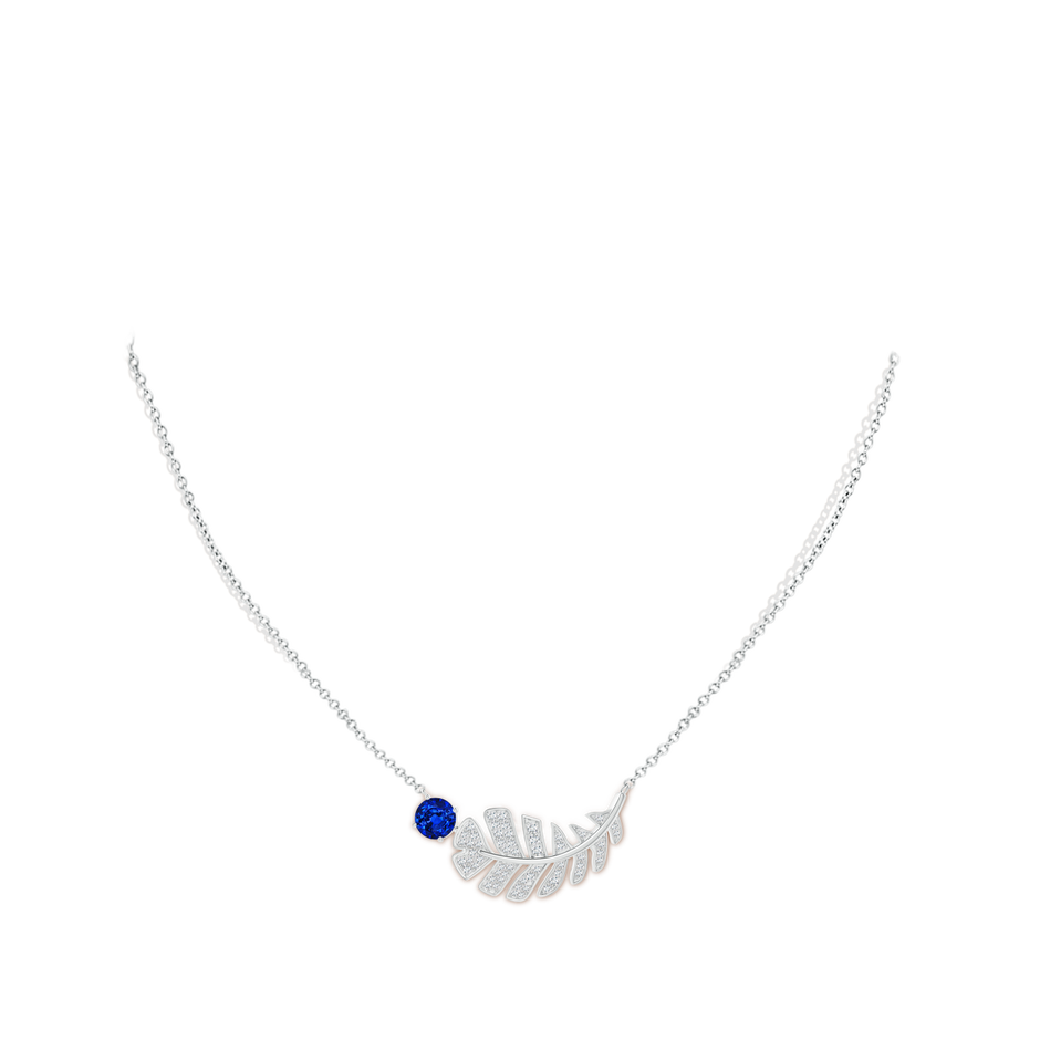 6mm Lab-Grown Sapphire Virgo Feather Pendant with Pave Diamonds in White Gold body-neck