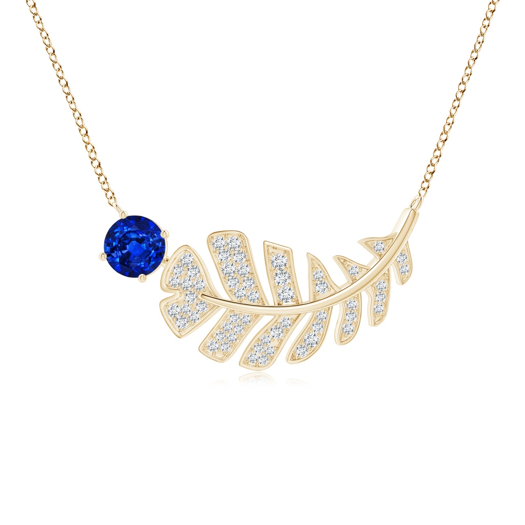 6mm AAAA Sapphire Virgo Feather Pendant with Pave Diamonds in Yellow Gold