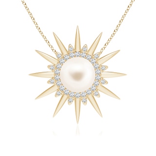 8mm AAA Freshwater Pearl Gemini Multi-Wear Starburst Halo Pendant in 9K Yellow Gold