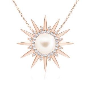 8mm AAA Freshwater Pearl Gemini Multi-Wear Starburst Halo Pendant in Rose Gold