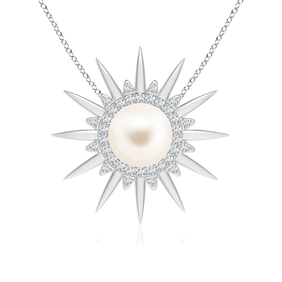 8mm AAA Freshwater Pearl Gemini Multi-Wear Starburst Halo Pendant in White Gold 