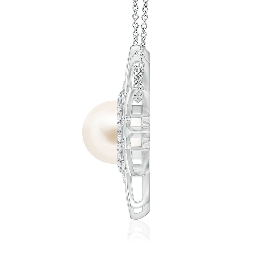 8mm AAA Freshwater Pearl Gemini Multi-Wear Starburst Halo Pendant in White Gold side-1