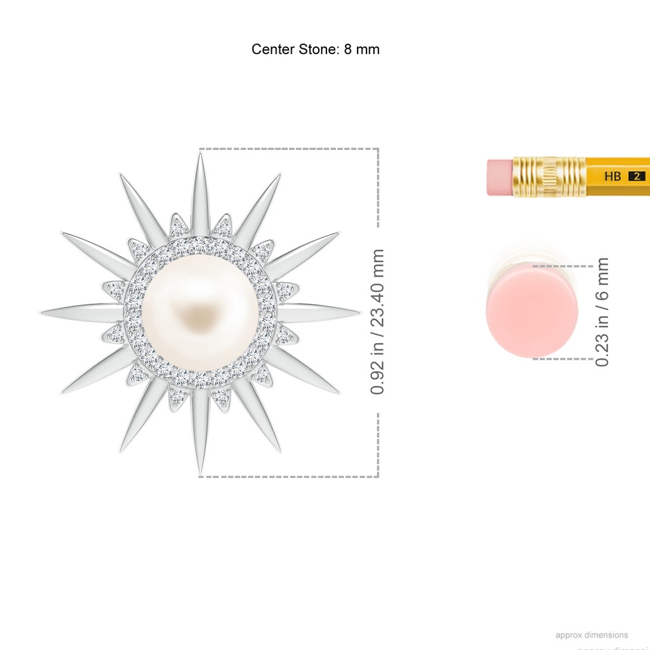 8mm AAA Freshwater Pearl Gemini Multi-Wear Starburst Halo Pendant in White Gold ruler