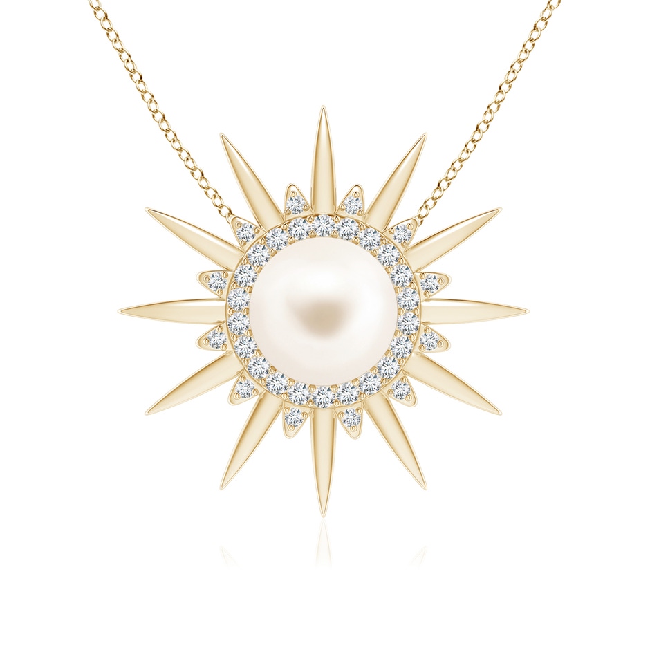 8mm AAA Freshwater Pearl Gemini Multi-Wear Starburst Halo Pendant in Yellow Gold 