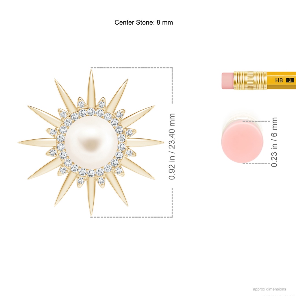 8mm AAA Freshwater Pearl Gemini Multi-Wear Starburst Halo Pendant in Yellow Gold Ruler