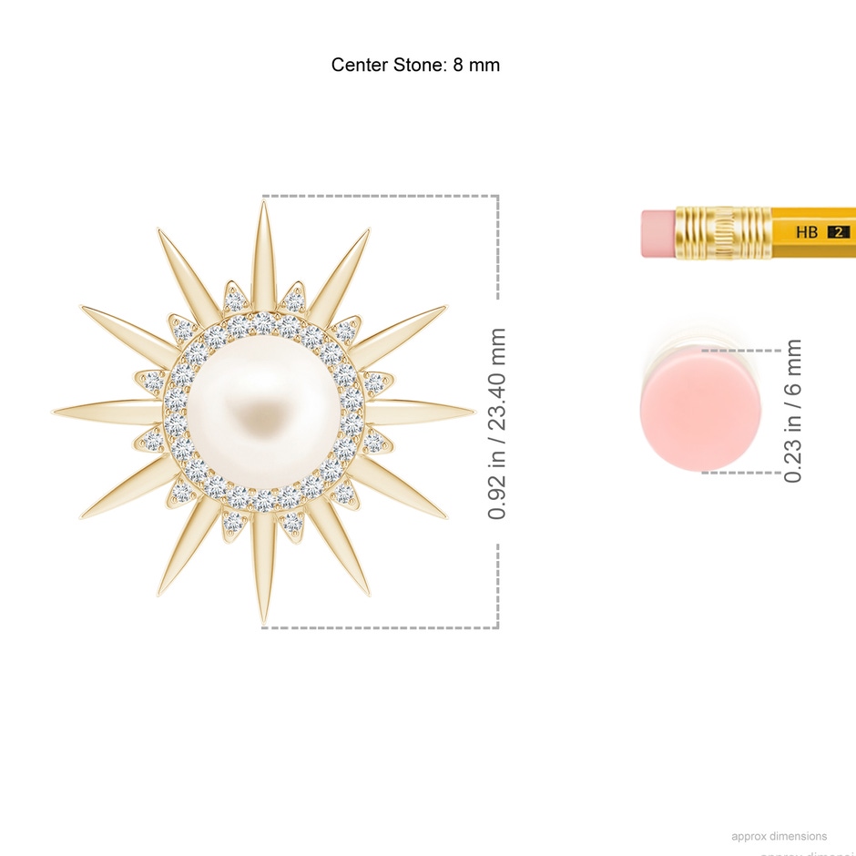 8mm AAA Freshwater Pearl Gemini Multi-Wear Starburst Halo Pendant in Yellow Gold ruler