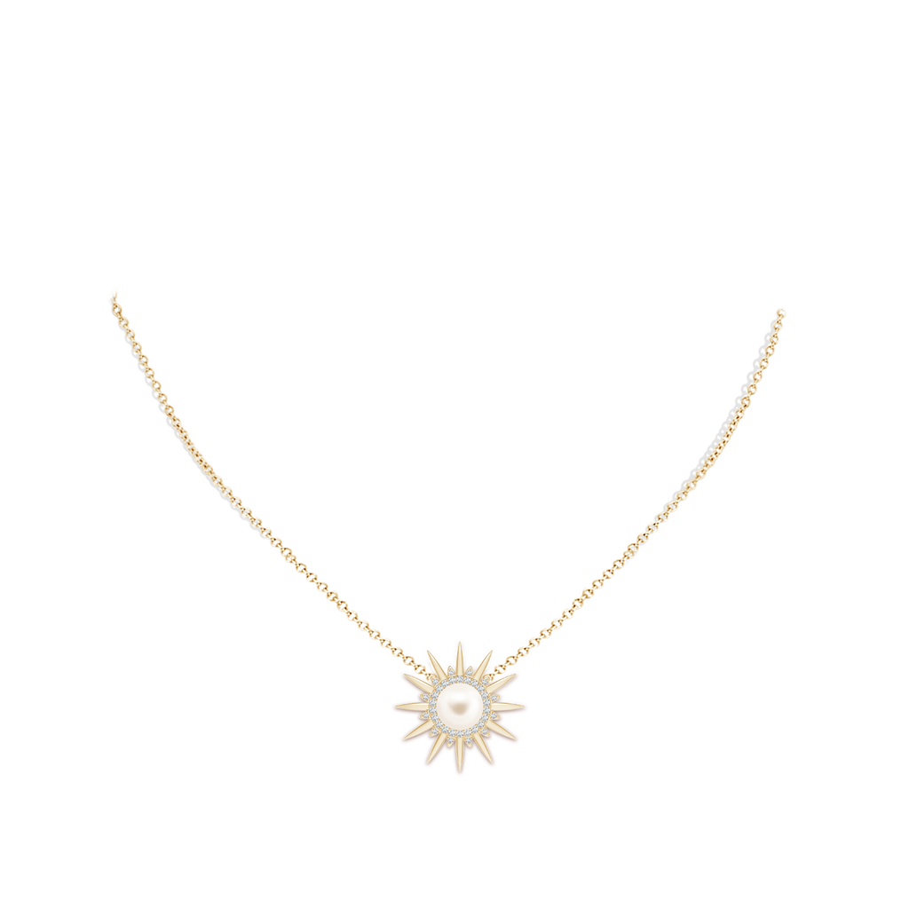 8mm AAA Freshwater Pearl Gemini Multi-Wear Starburst Halo Pendant in Yellow Gold Body-Neck