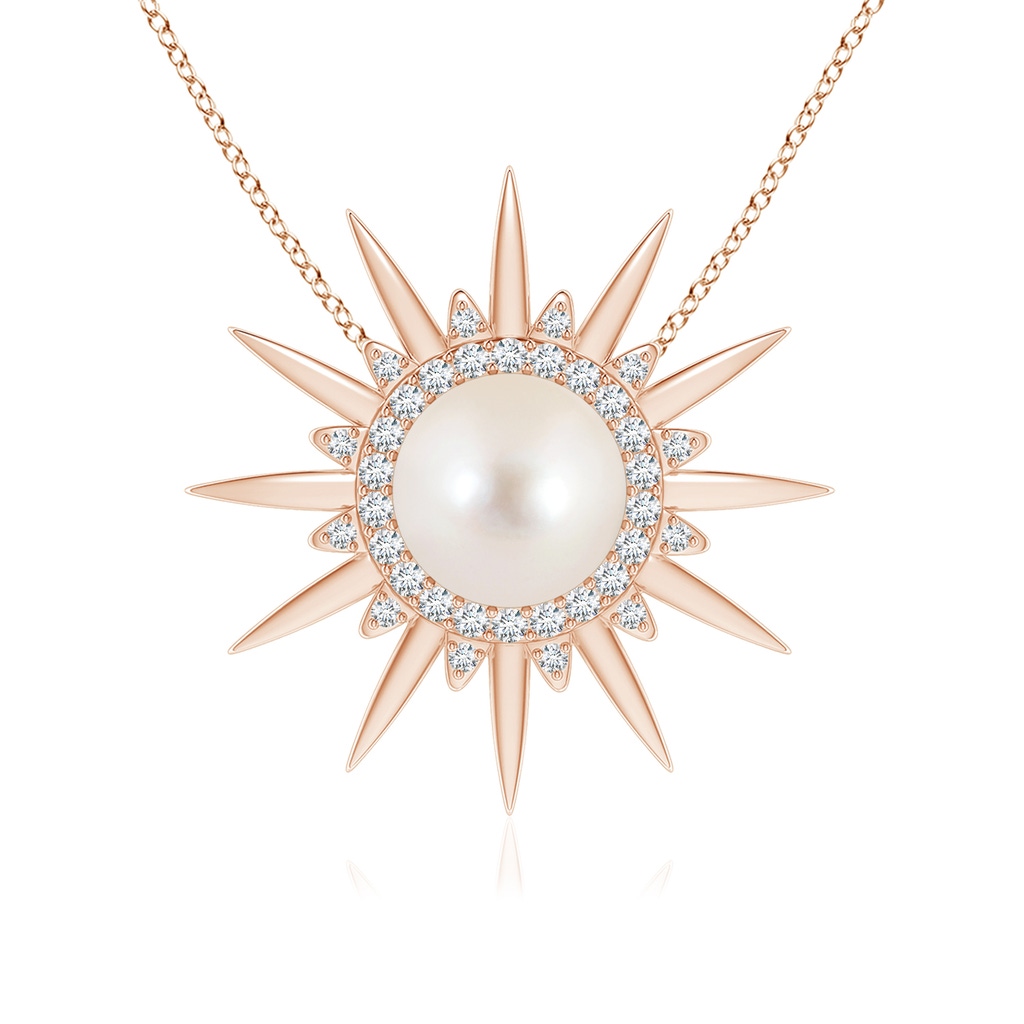 8mm AAAA Freshwater Pearl Gemini Multi-Wear Starburst Halo Pendant in Rose Gold