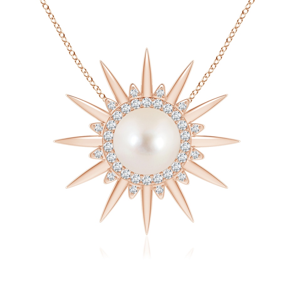 8mm AAAA Freshwater Pearl Gemini Multi-Wear Starburst Halo Pendant in Rose Gold 