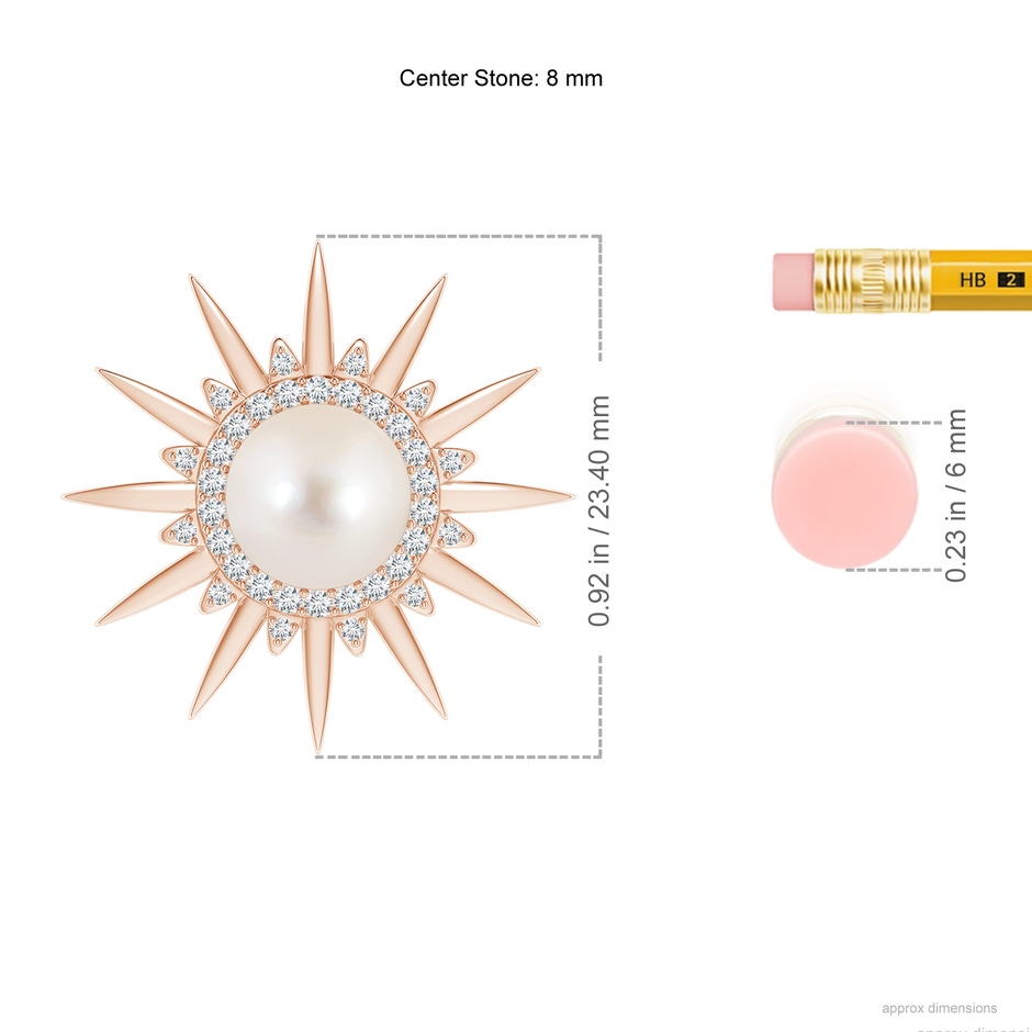 8mm AAAA Freshwater Pearl Gemini Multi-Wear Starburst Halo Pendant in Rose Gold ruler