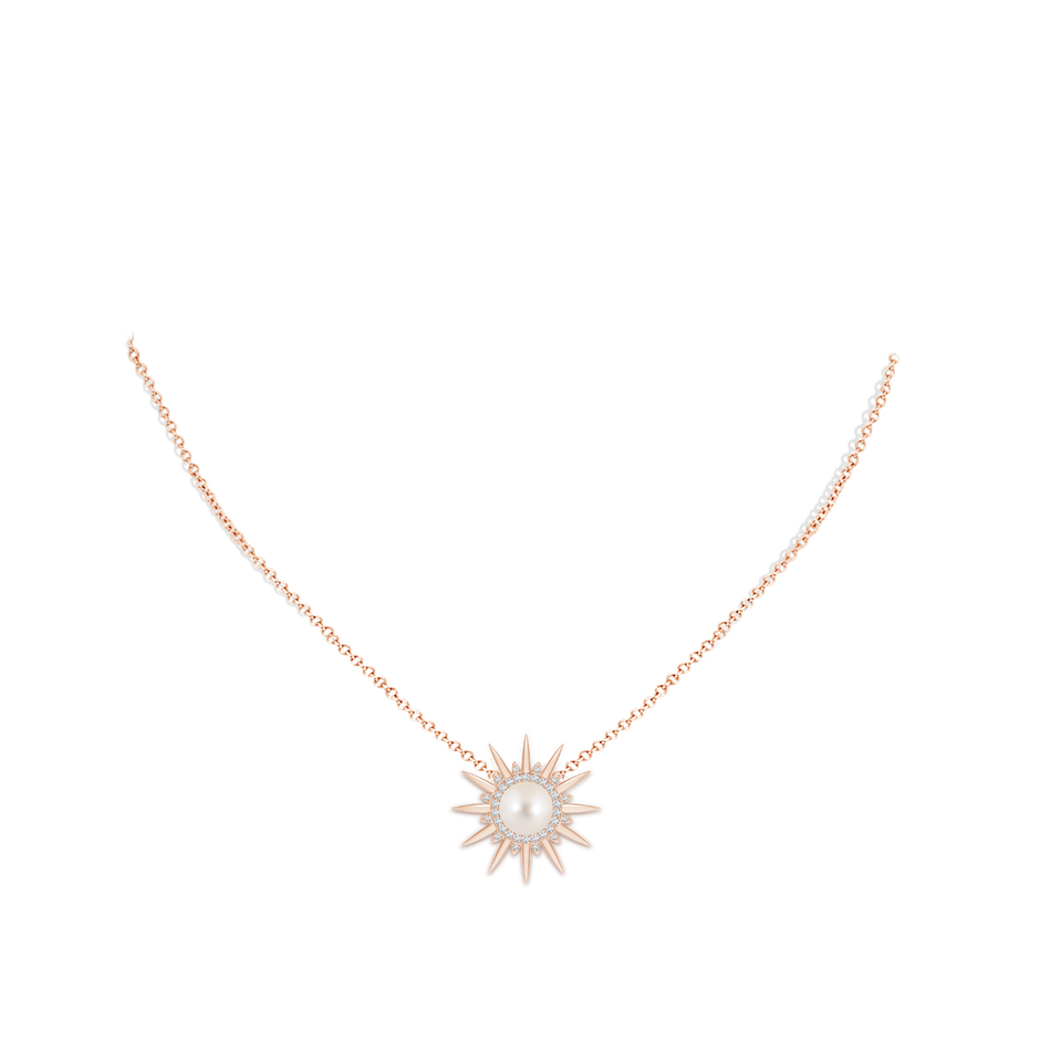 8mm AAAA Freshwater Pearl Gemini Multi-Wear Starburst Halo Pendant in Rose Gold body-neck