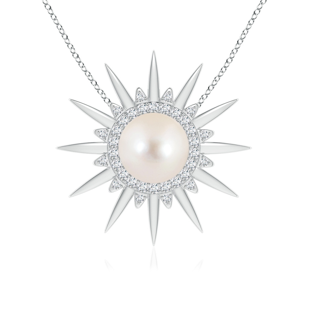 8mm AAAA Freshwater Pearl Gemini Multi-Wear Starburst Halo Pendant in White Gold