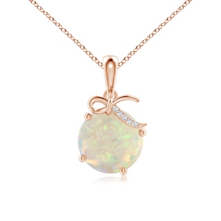 10mm AAA Solitaire Opal Libra Ribbon Pendant with Diamond Accents in 9K Rose Gold