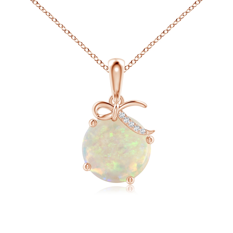 10mm AAA Solitaire Opal Libra Ribbon Pendant with Diamond Accents in Rose Gold 
