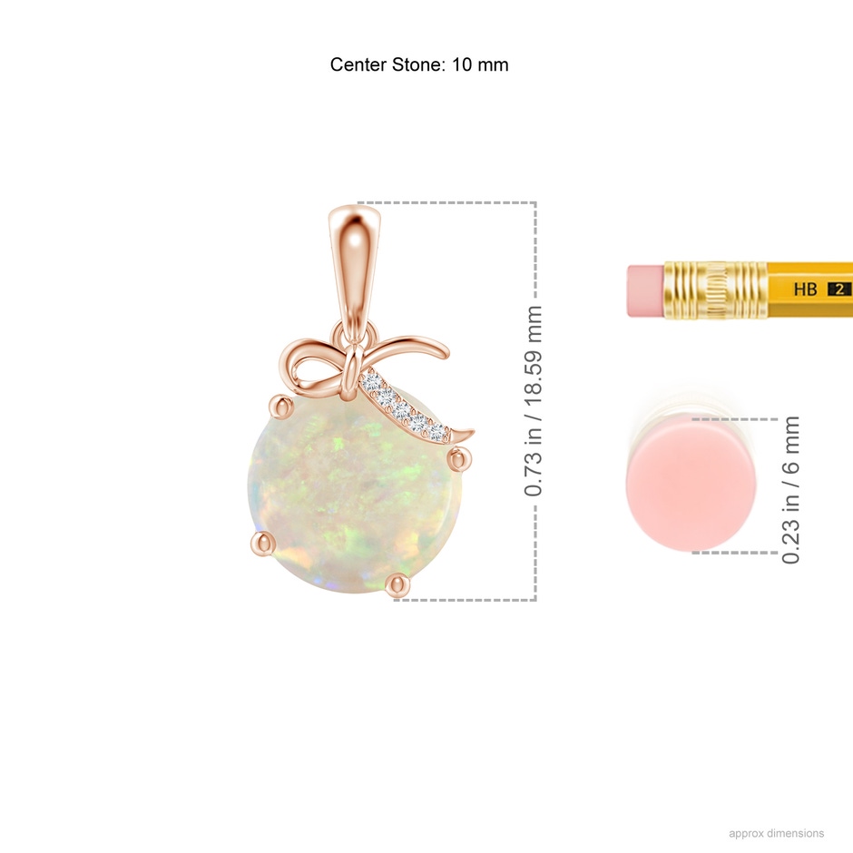 10mm AAA Solitaire Opal Libra Ribbon Pendant with Diamond Accents in Rose Gold ruler