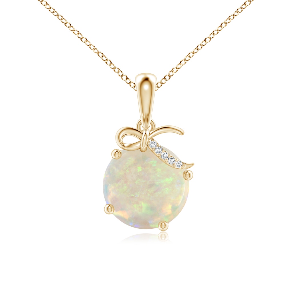 10mm AAA Solitaire Opal Libra Ribbon Pendant with Diamond Accents in Yellow Gold