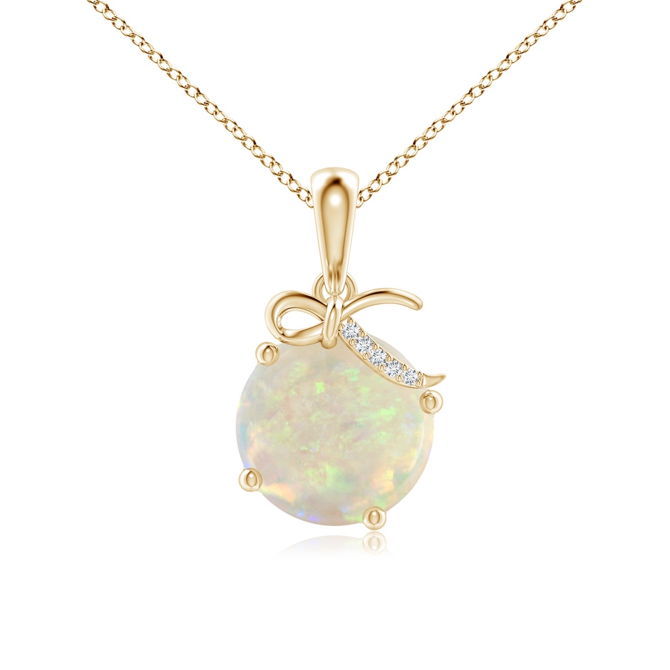 10mm AAA Solitaire Opal Libra Ribbon Pendant with Diamond Accents in Yellow Gold 