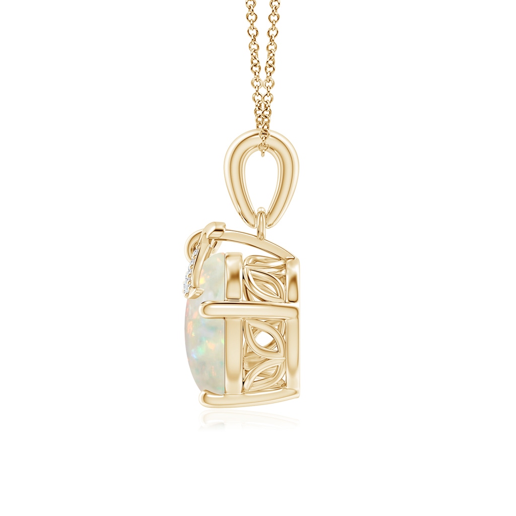 10mm AAA Solitaire Opal Libra Ribbon Pendant with Diamond Accents in Yellow Gold - side_1