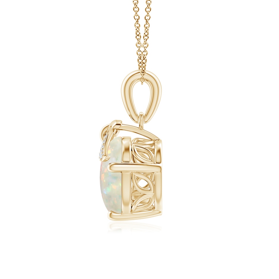 10mm AAA Solitaire Opal Libra Ribbon Pendant with Diamond Accents in Yellow Gold side-1