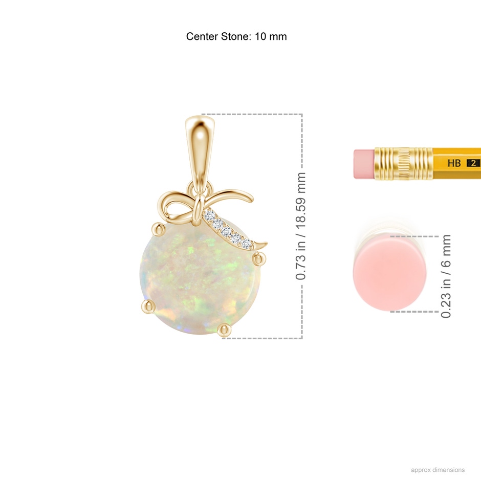 10mm AAA Solitaire Opal Libra Ribbon Pendant with Diamond Accents in Yellow Gold ruler