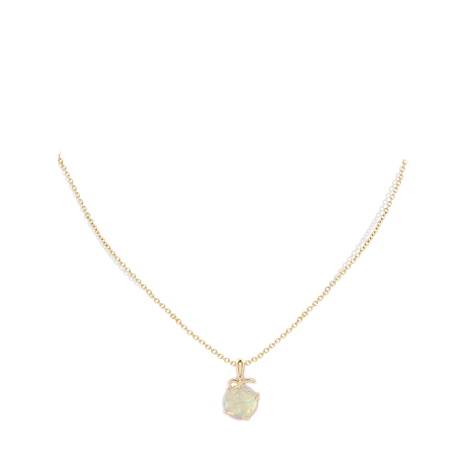 10mm AAA Solitaire Opal Libra Ribbon Pendant with Diamond Accents in Yellow Gold - body_neck