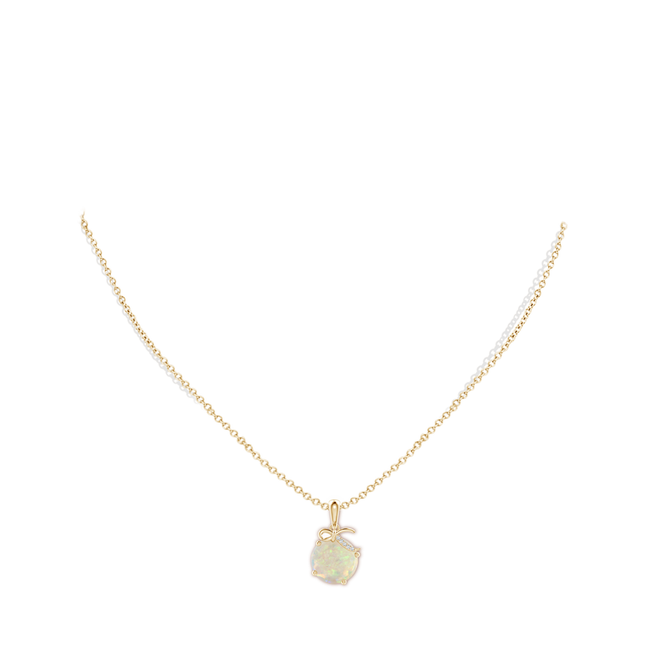 10mm AAA Solitaire Opal Libra Ribbon Pendant with Diamond Accents in Yellow Gold body-neck