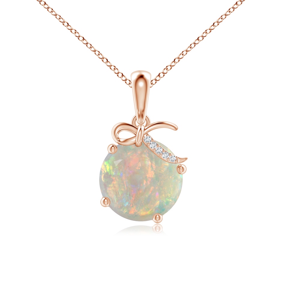 10mm AAAA Solitaire Opal Libra Ribbon Pendant with Diamond Accents in Rose Gold 