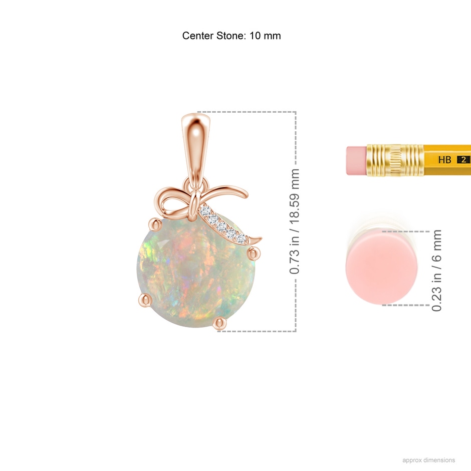 10mm AAAA Solitaire Opal Libra Ribbon Pendant with Diamond Accents in Rose Gold ruler