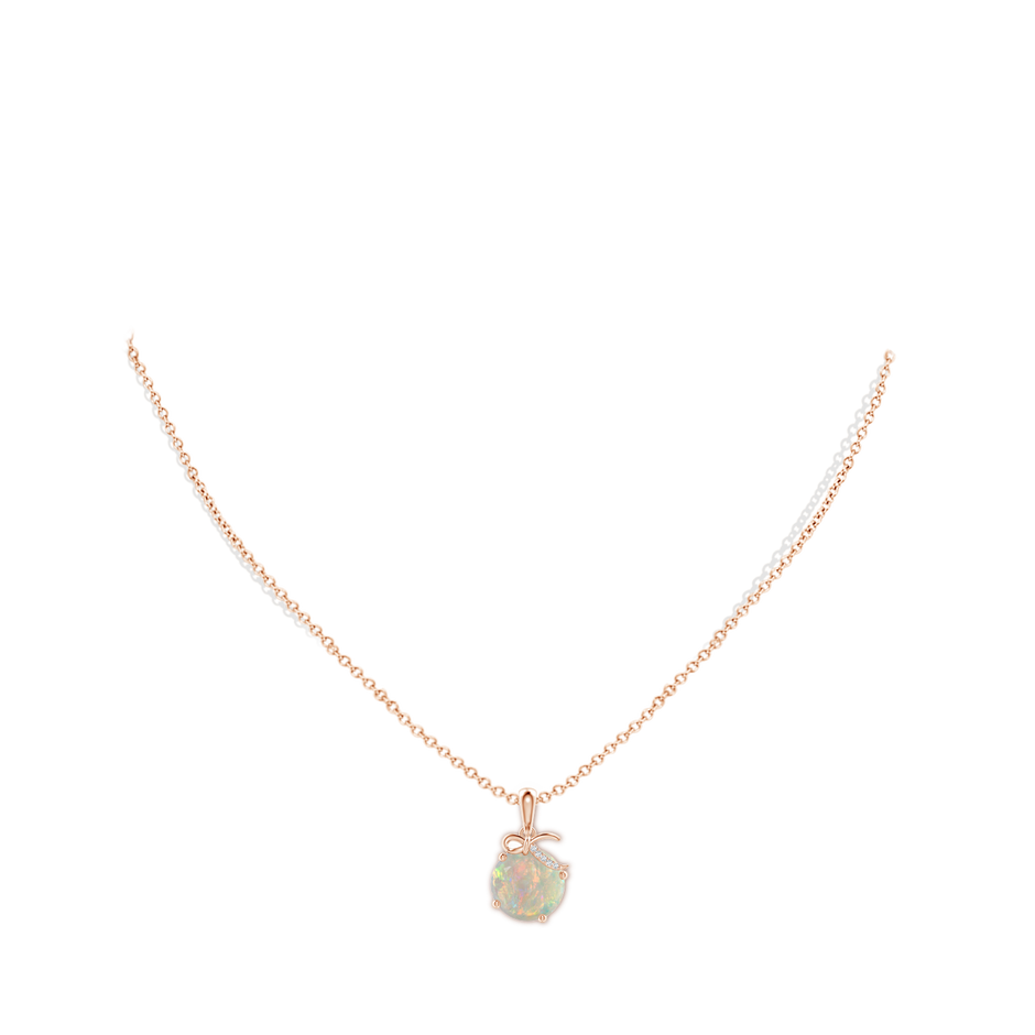 10mm AAAA Solitaire Opal Libra Ribbon Pendant with Diamond Accents in Rose Gold body-neck