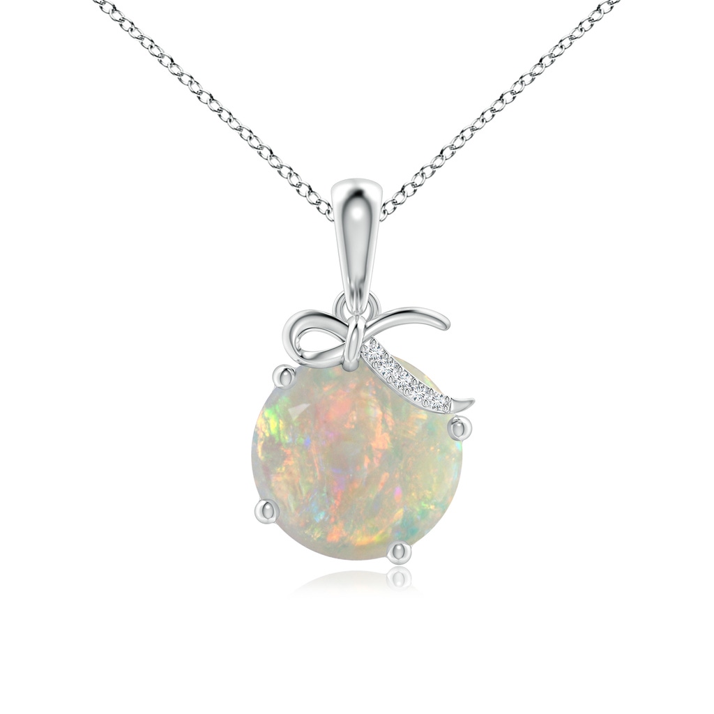 10mm AAAA Solitaire Opal Libra Ribbon Pendant with Diamond Accents in White Gold