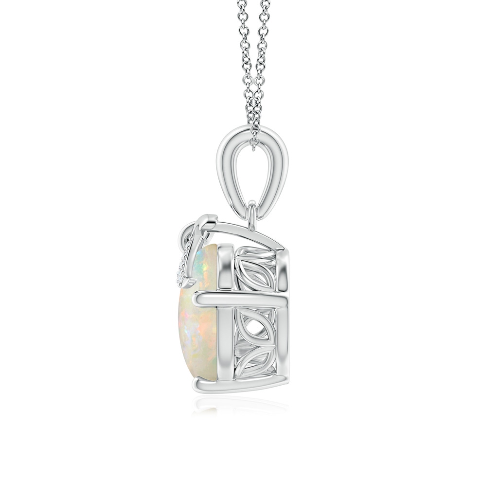 10mm AAAA Solitaire Opal Libra Ribbon Pendant with Diamond Accents in White Gold Side-1