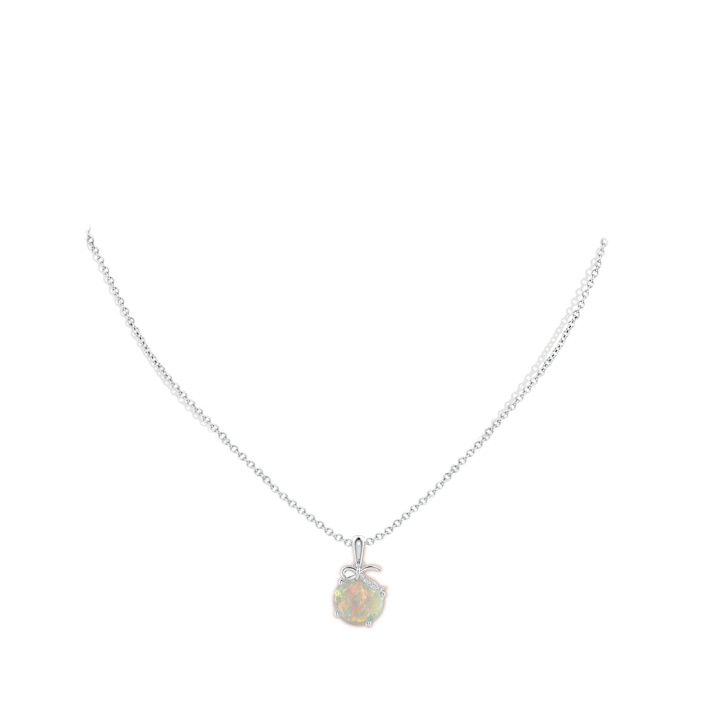 10mm AAAA Solitaire Opal Libra Ribbon Pendant with Diamond Accents in White Gold Body-Neck