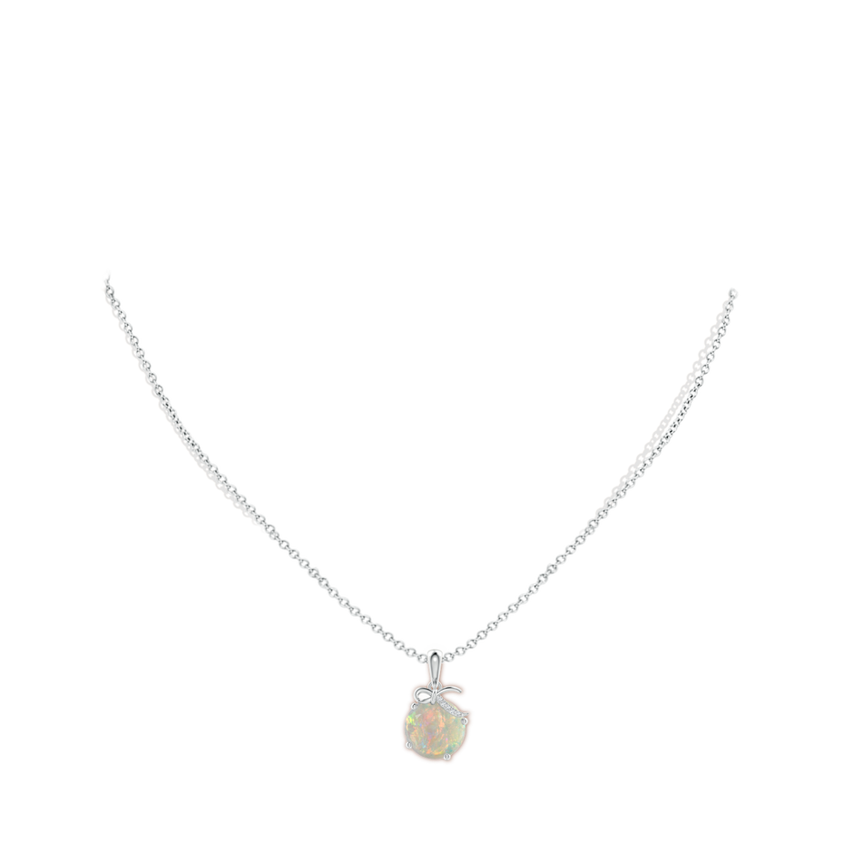 10mm AAAA Solitaire Opal Libra Ribbon Pendant with Diamond Accents in White Gold body-neck