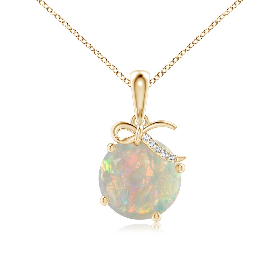 10mm AAAA Solitaire Opal Libra Ribbon Pendant with Diamond Accents in Yellow Gold 