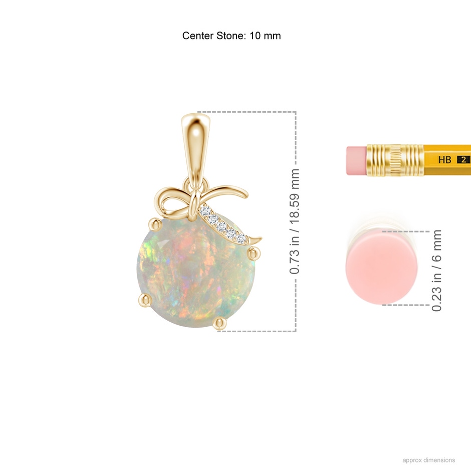 10mm AAAA Solitaire Opal Libra Ribbon Pendant with Diamond Accents in Yellow Gold ruler