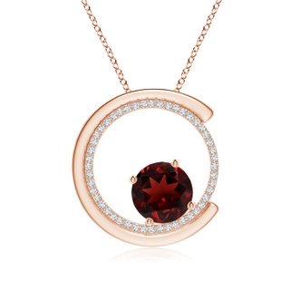 8mm AAA Garnet and Diamond Capricorn Circle Pendant with Open Halo in 10K Rose Gold