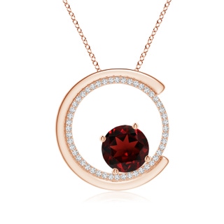 8mm AAA Garnet and Diamond Capricorn Circle Pendant with Open Halo in Rose Gold