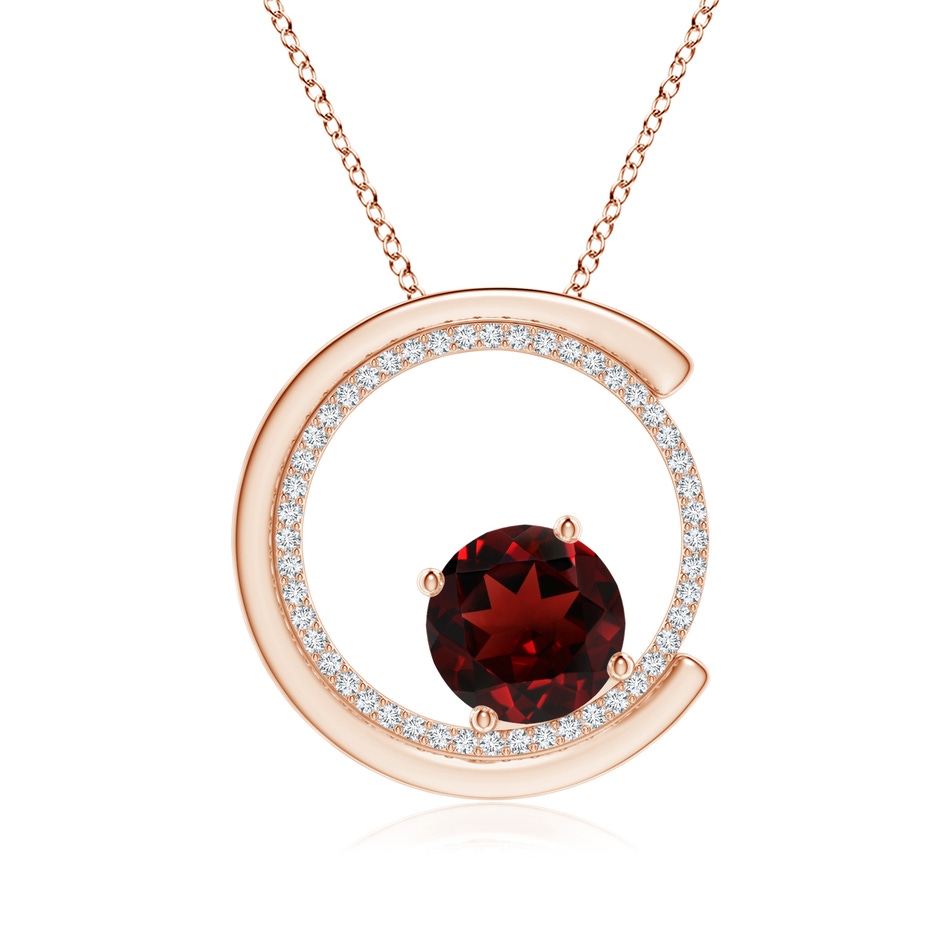 8mm AAA Garnet and Diamond Capricorn Circle Pendant with Open Halo in Rose Gold 