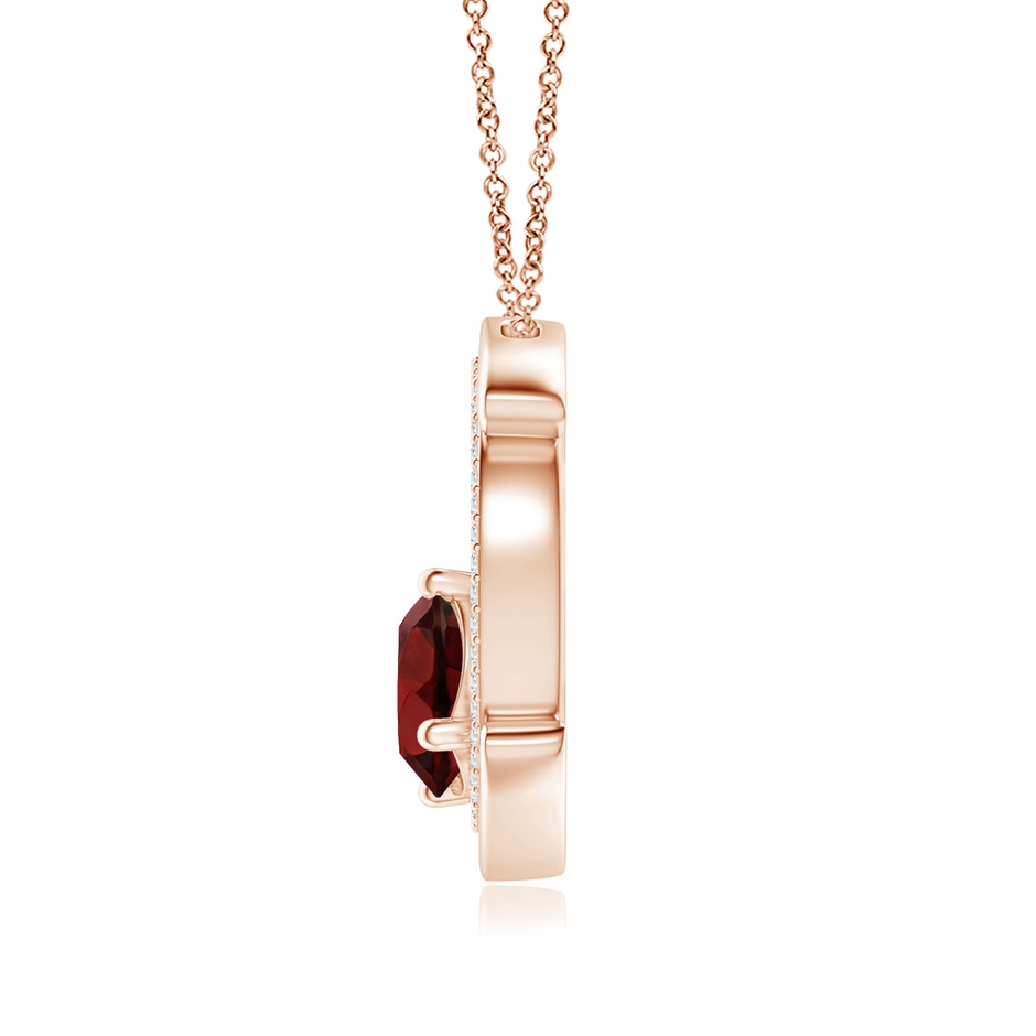 8mm AAA Garnet and Diamond Capricorn Circle Pendant with Open Halo in Rose Gold side-1