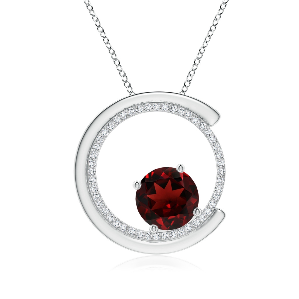 8mm AAA Garnet and Diamond Capricorn Circle Pendant with Open Halo in White Gold